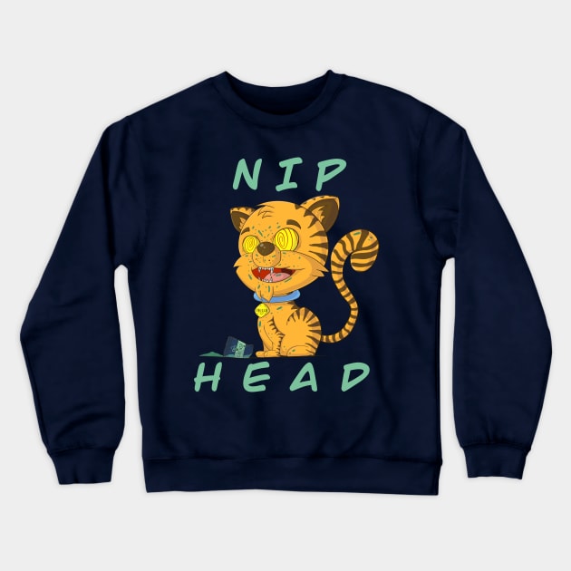 Cat High On Catnip (Nip Head) Crewneck Sweatshirt by JessicaErinArt